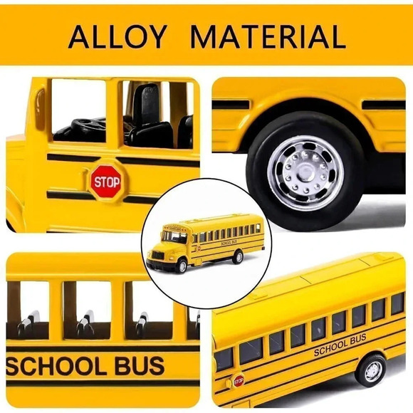 2 Pack 5.5" Pull Back Yellow School Bus Playset Durable Die-cast Metal  Toy - Picture 4 of 7